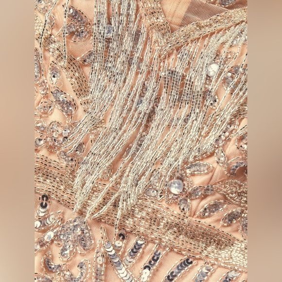 Mac Duggal 4715 Military Style Beaded sequin Fringe Sheath Gown Platinum - Picture 8 of 15